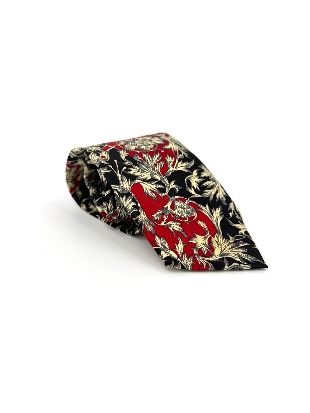 Vintage 90s Mercedes Red Blue 100% Silk Floral Baroque Elegant Corporate Tie